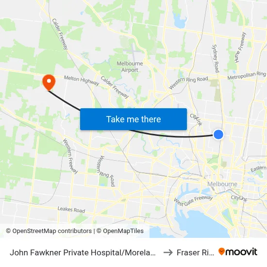 John Fawkner Private Hospital/Moreland Rd to Fraser Rise map