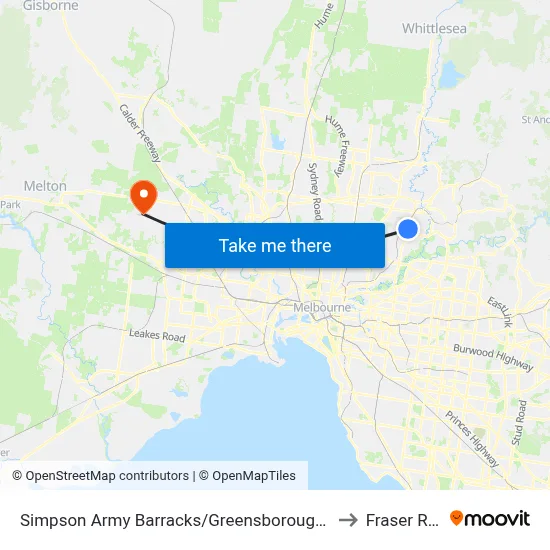 Simpson Army Barracks/Greensborough Hwy to Fraser Rise map