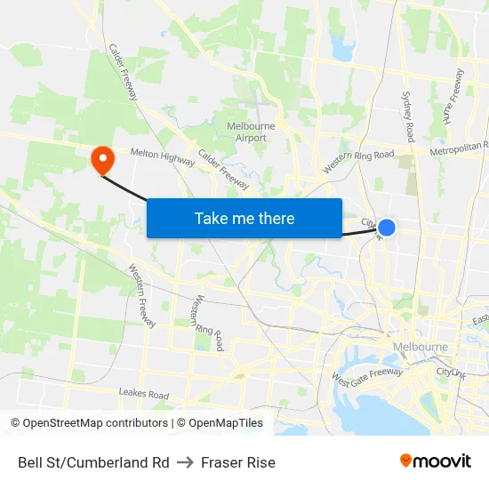 Bell St/Cumberland Rd to Fraser Rise map