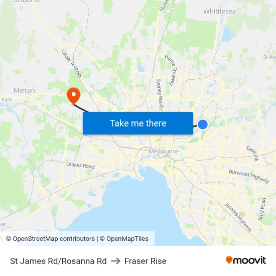 St James Rd/Rosanna Rd to Fraser Rise map