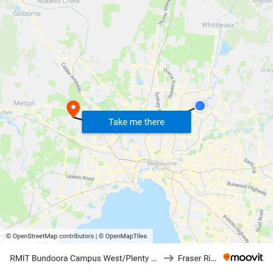 RMIT Bundoora Campus West/Plenty Rd to Fraser Rise map