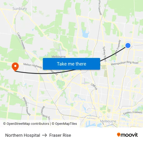 Northern Hospital to Fraser Rise map