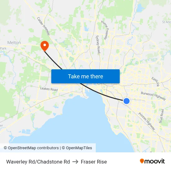 Waverley Rd/Chadstone Rd to Fraser Rise map