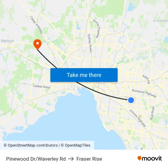 Pinewood Dr/Waverley Rd to Fraser Rise map