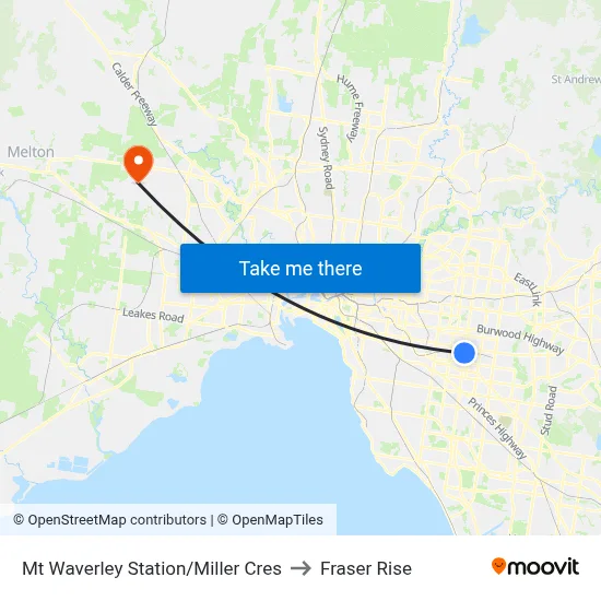 Mt Waverley Station/Miller Cres to Fraser Rise map