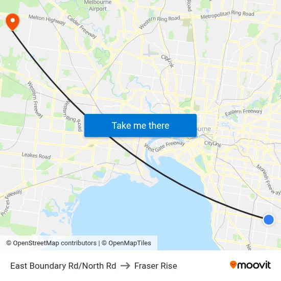 East Boundary Rd/North Rd to Fraser Rise map