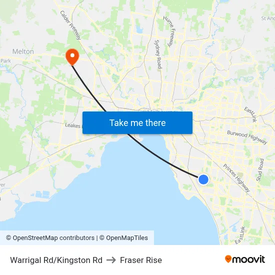 Warrigal Rd/Kingston Rd to Fraser Rise map