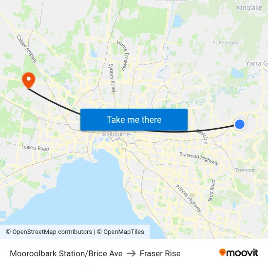 Mooroolbark Station/Brice Ave to Fraser Rise map