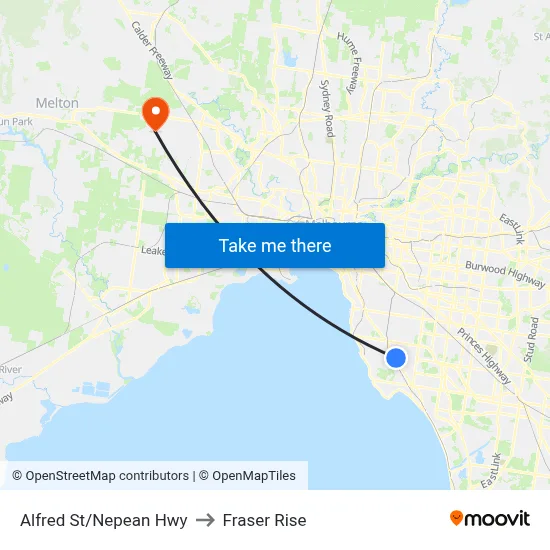 Alfred St/Nepean Hwy to Fraser Rise map