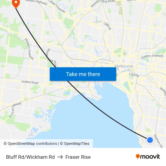 Bluff Rd/Wickham Rd to Fraser Rise map