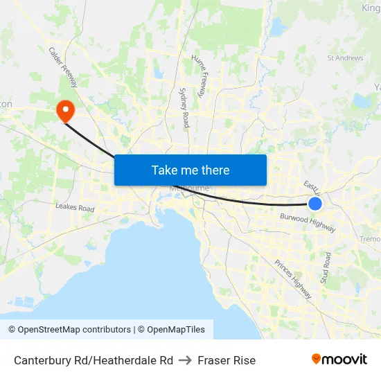 Canterbury Rd/Heatherdale Rd to Fraser Rise map