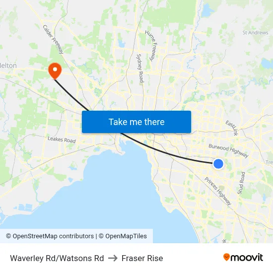 Waverley Rd/Watsons Rd to Fraser Rise map
