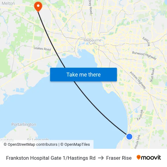 Frankston Hospital Gate 1/Hastings Rd to Fraser Rise map