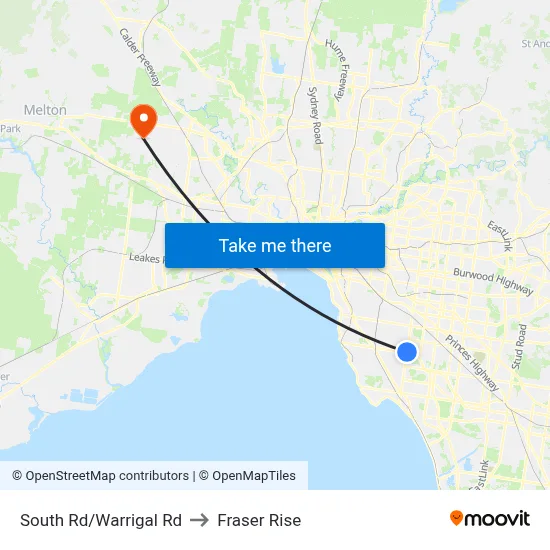 South Rd/Warrigal Rd to Fraser Rise map