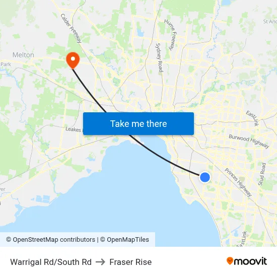 Warrigal Rd/South Rd to Fraser Rise map