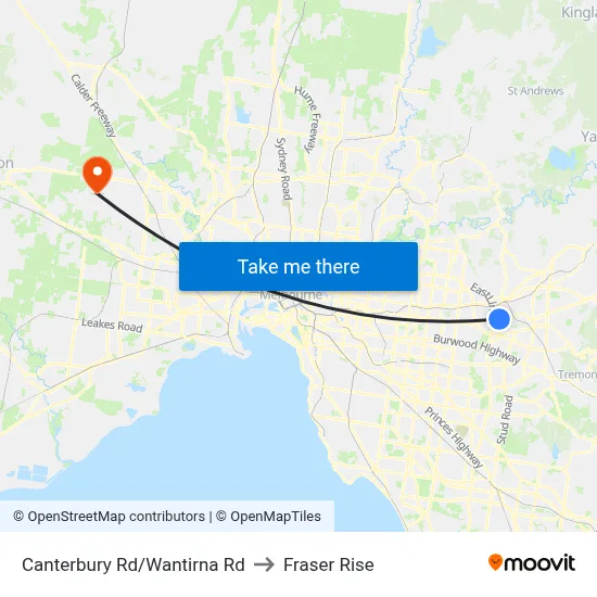 Canterbury Rd/Wantirna Rd to Fraser Rise map