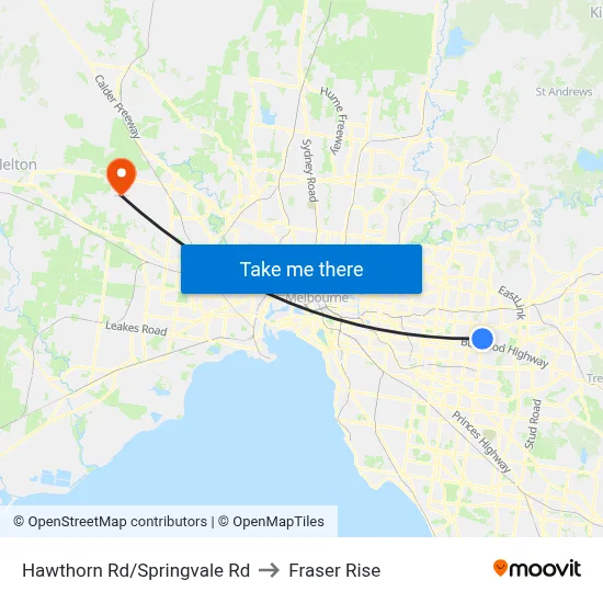 Hawthorn Rd/Springvale Rd to Fraser Rise map