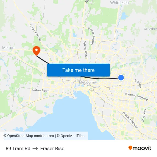 89 Tram Rd to Fraser Rise map