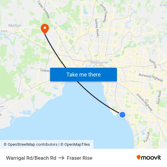 Warrigal Rd/Beach Rd to Fraser Rise map