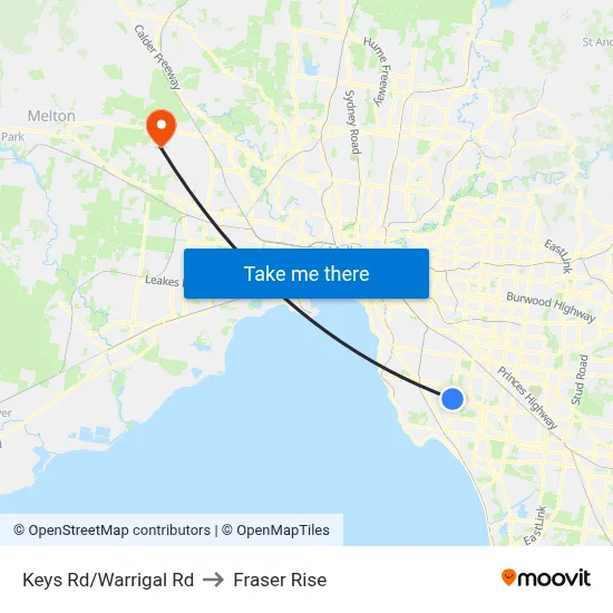 Keys Rd/Warrigal Rd to Fraser Rise map