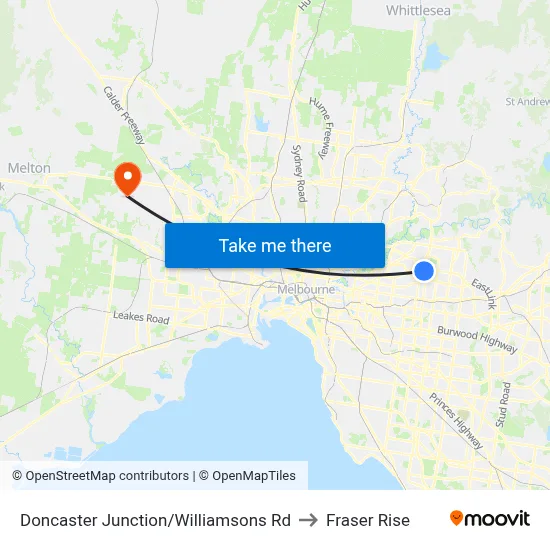 Doncaster Junction/Williamsons Rd to Fraser Rise map