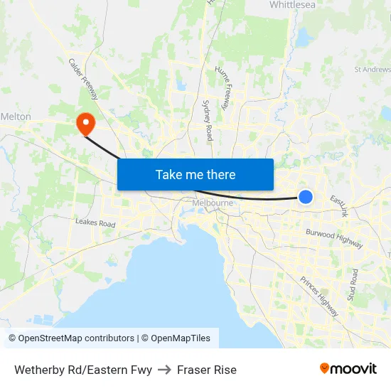 Wetherby Rd/Eastern Fwy to Fraser Rise map
