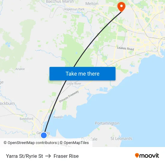 Yarra St/Ryrie St to Fraser Rise map