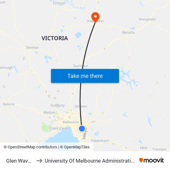 Glen Waverley to University Of Melbourne Administration Centre map