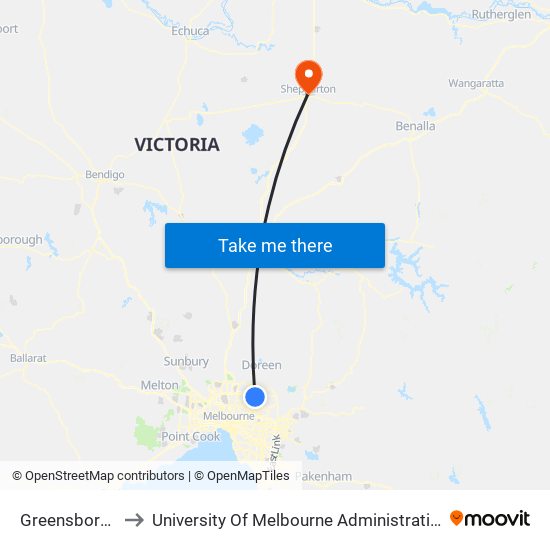 Greensborough to University Of Melbourne Administration Centre map