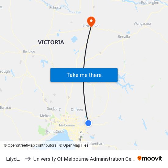 Lilydale to University Of Melbourne Administration Centre map