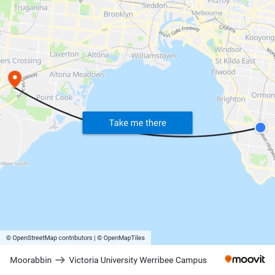 Moorabbin to Victoria University Werribee Campus map