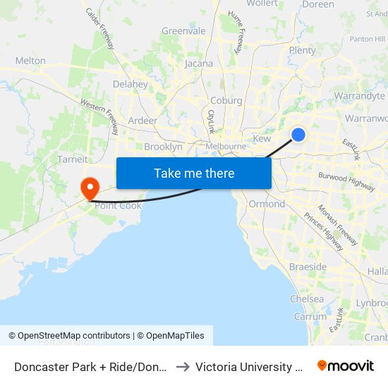 Doncaster Park + Ride/Doncaster Rd (Doncaster) to Victoria University Werribee Campus map