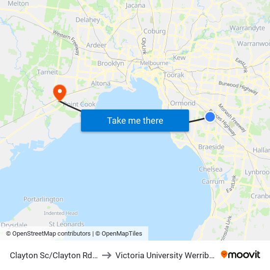 Clayton Sc/Clayton Rd (Clayton) to Victoria University Werribee Campus map