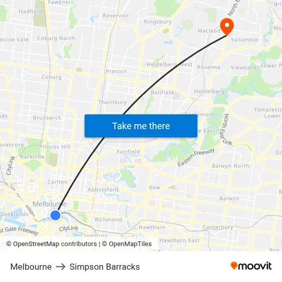Melbourne to Simpson Barracks map