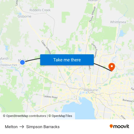 Melton to Simpson Barracks map