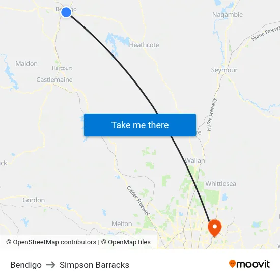 Bendigo to Simpson Barracks map