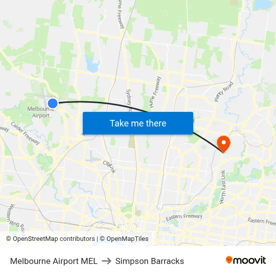 Melbourne Airport MEL to Simpson Barracks map