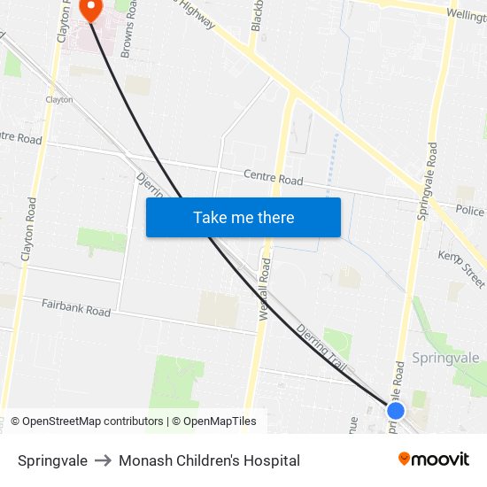 Springvale to Monash Children's Hospital map