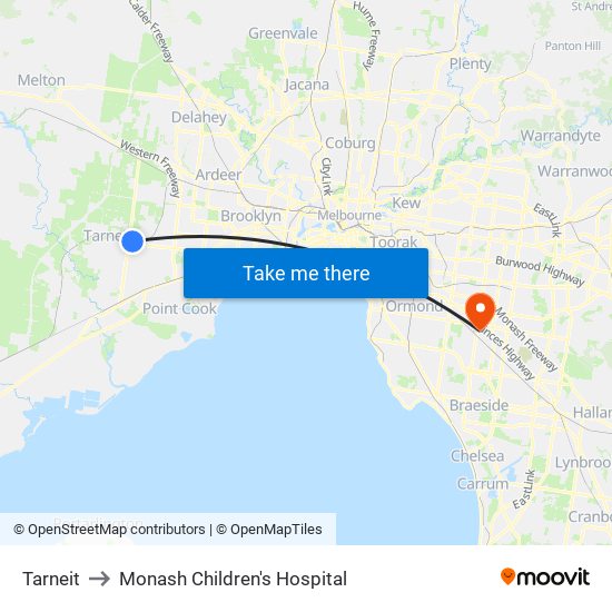 Tarneit to Monash Children's Hospital map