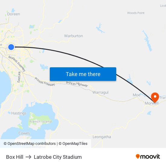 Box Hill to Latrobe City Stadium map