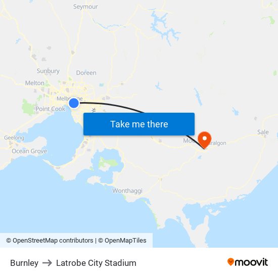 Burnley to Latrobe City Stadium map