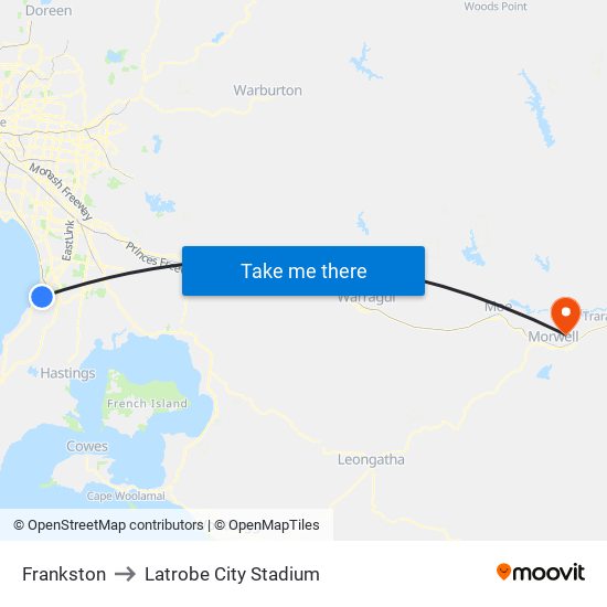 Frankston to Latrobe City Stadium map