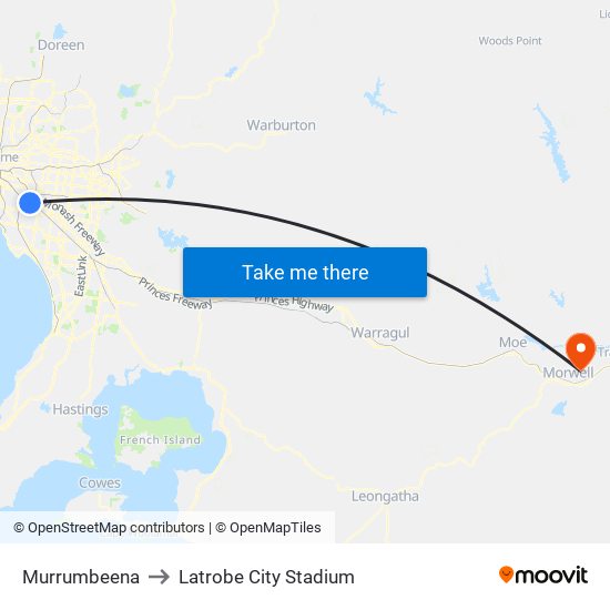 Murrumbeena to Latrobe City Stadium map