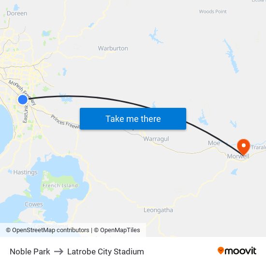 Noble Park to Latrobe City Stadium map