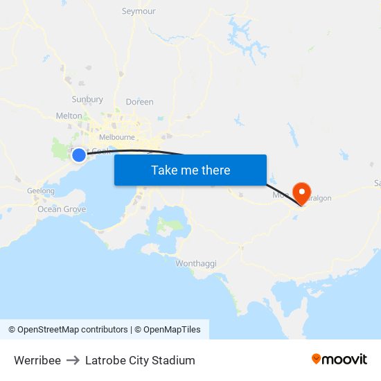 Werribee to Latrobe City Stadium map