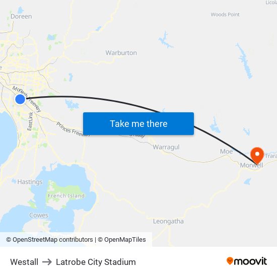 Westall to Latrobe City Stadium map