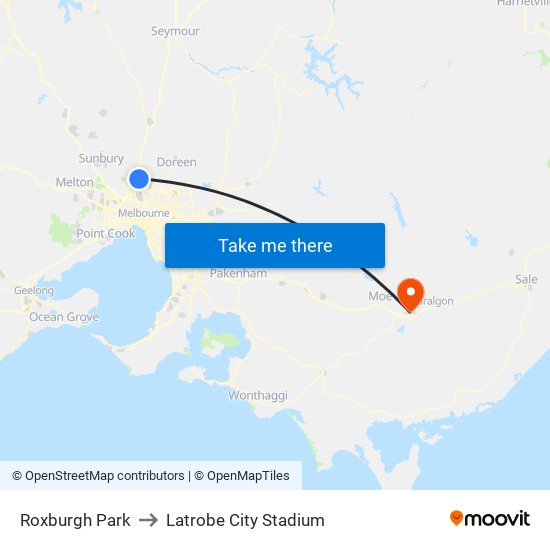 Roxburgh Park to Latrobe City Stadium map