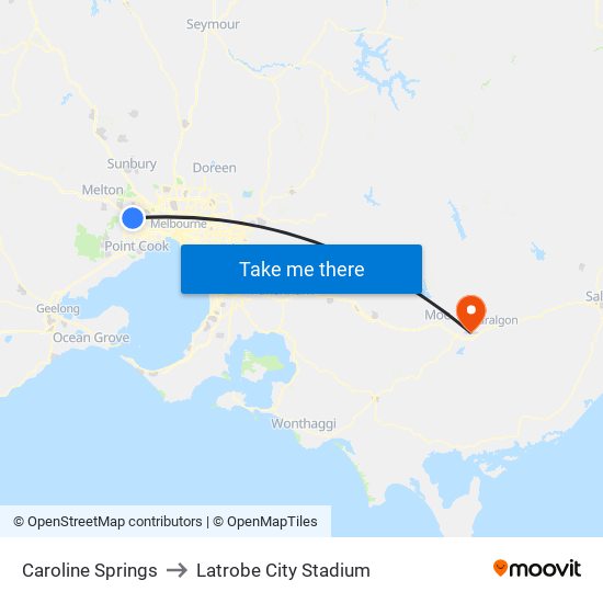 Caroline Springs to Latrobe City Stadium map