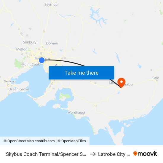 Skybus Coach Terminal/Spencer St (Melbourne City) to Latrobe City Stadium map