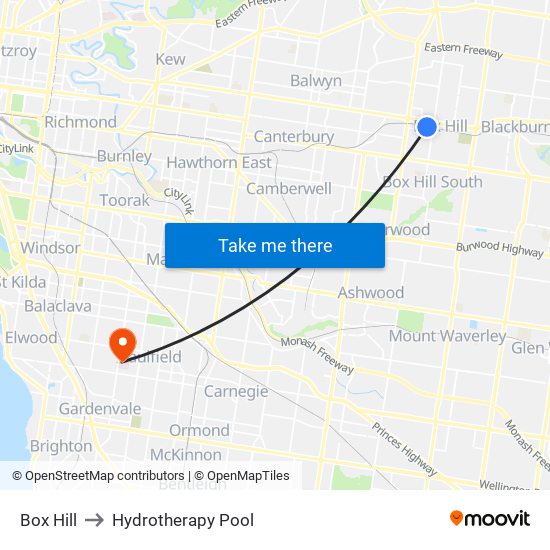 Box Hill to Hydrotherapy Pool map